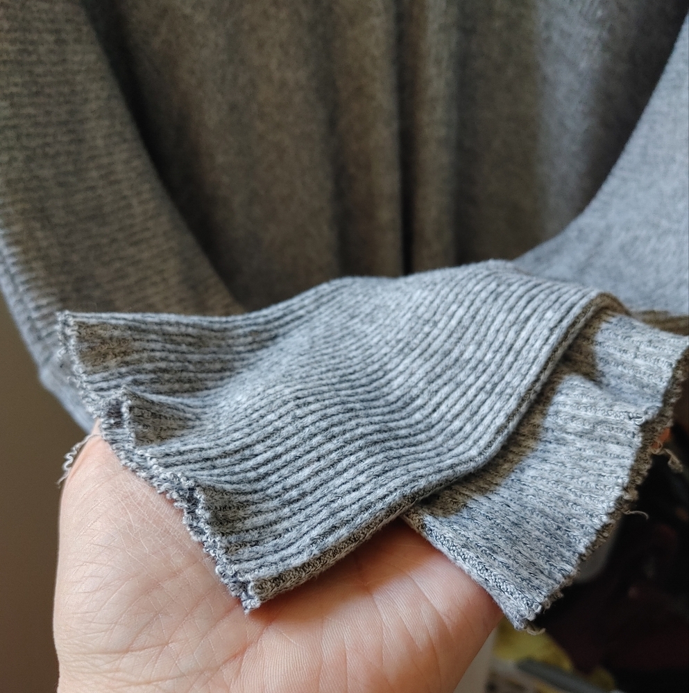 Workhall Grey Ribbed V-Neck Batwing Sweater - Picture 3 of 6
